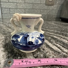 Delft Made In Holland Miniature To Handle Pitcher With Flower And Windmill
