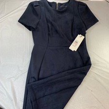 NWT Calvin Klein Tulip Sleeve Sheath Dress in Blue Ponte Sued Womens Size 10 NEW