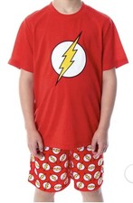 DC Comics Boys The Flash Logo Short Sleeve Shirt Pajama Short Set Sz 8