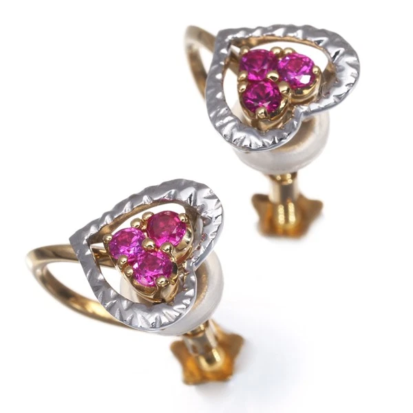 Auth STAR JEWELRY Earrings Ruby 2WAY Heart 18K 750 Yellow White Gold  - Image 2 of 4