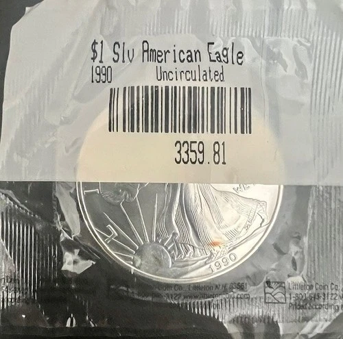 1990 American Silver Eagle 1 Oz Silver Dollar BU Coin Uncirculated Toning Spot