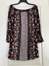 Plum Boho Off The Shoulder Mini Dress /Tunic Paisley Floral Xhilaration M