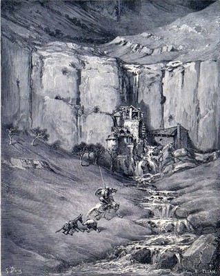 ABENTEUER DER VOLLMÜHLEN 1885 Gustave Doré * Cervantes ANTIKER STICH