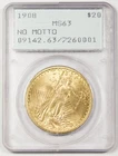 1908 $20 Saint Gaudens Gold Coin PCGS MS63 Choice BU Old Strict Rattler Holder