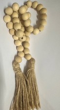 "Natural Wood Bead Garland Jute Tassel Farmhouse Rustic Home Decor Prayer Beads
