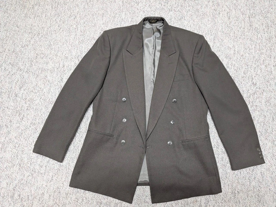 vintage 1990s suit 2PC double breasted 40L 34x34 dark gray WOOL beige taupe - Image 4 of 4