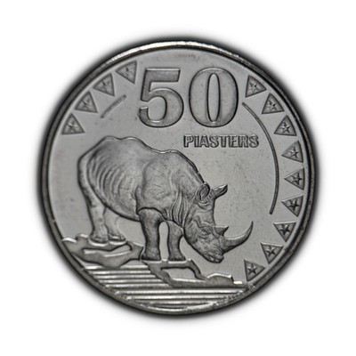 SOUTH SUDAN. 2015, 50 Piasters - African Fish Eagle Spear, White Rhinoceros 8