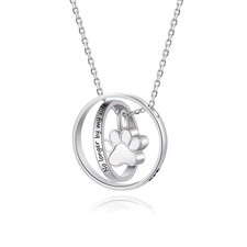 S925 Sterling Silver Paw Print Urn Necklace No longer by my side Forever in m...