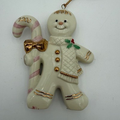 Lenox 2000 Gingerbread Man Candy Cane Ivory China Gold Trim Christmas Ornament