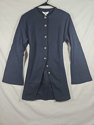 Fares Tailored Cardigan With Silver Button, Medium, Navy