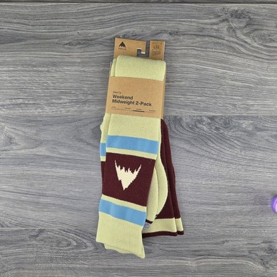 Burton Ski Socks Weekend Midweight Snowboard 2 Pack Red Yellow Mens L 10.5-13.5