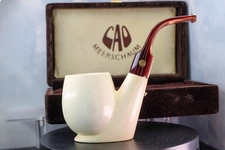 Cleaned- CAO STUNNING Meerschaum Smooth Bent Billiard Sitter (with Case) pipe