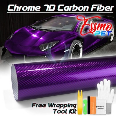 ESSMO PET Chrome 7D Carbon Fiber Purple Vinyl Wrap Film Auto Decal Sticker Sheet