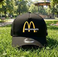 McDonald's Black Embroidered Trucker Hat Logo Mesh Back Snapback Cap