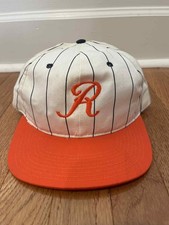 Vintage Vintage trucker hat Strohm Pinstripe Orange Bill "R" Logo USA Made