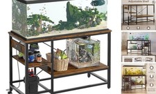 Fish Tank Stand with Power Outlet, 49x13 Metal Aquarium 55 Gallon Rustic Brown