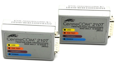Lot of 2x AT-210T CentreCOM 210T 2A Transceiver IEEE 802.3 10 BaseT MAU Ethernet