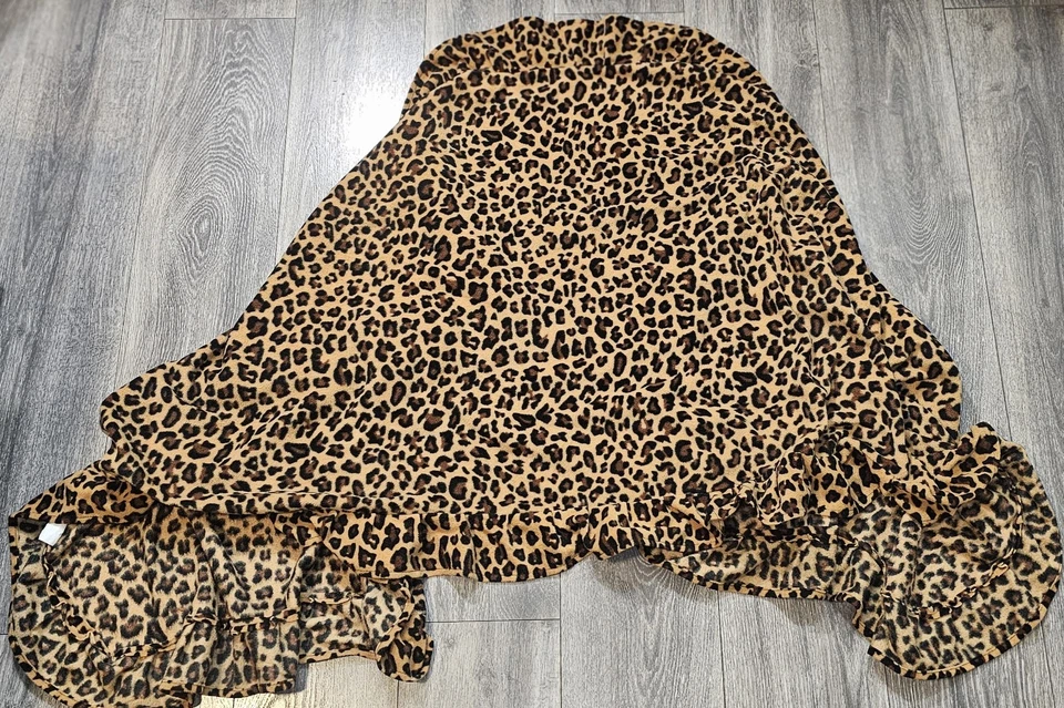 ESY STUDIO EY Fleece Animal Print Shawl Wrap Cheetah Womens One Size Ruffle Trim - Image 2 of 4