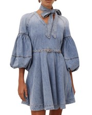 Zimmermann Tie Neck Denim Mini Dress AU 1 / US 6 NWT $795