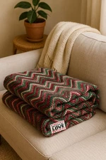 VTG Handmade Crochet Ripple Afghan Blanket Multicolor Zig Zag Throw 56x53"