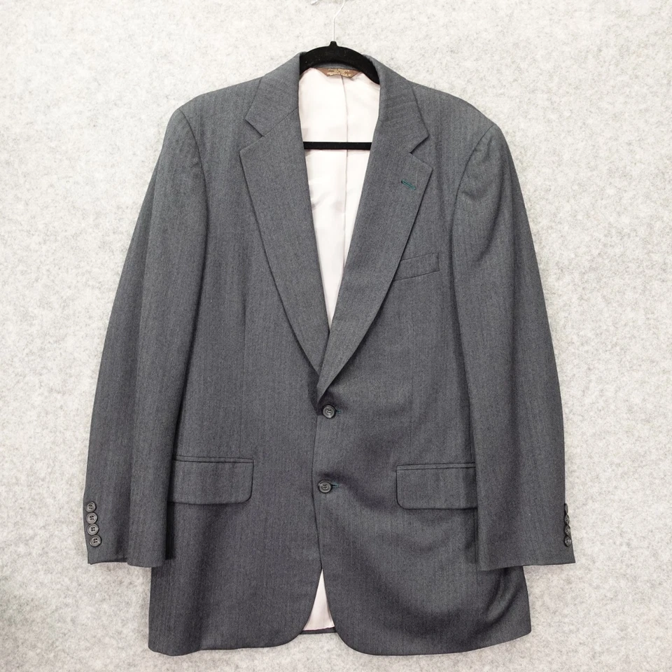 Vintage 80s USA Made Herringbone Tweed Sport Coat Mens 40L Gray Blue PAUL STUART - Image 2 of 4