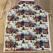 Christmas Holiday Kitchen Apron Snowy Village Sleigh Ride Carolers Full Length