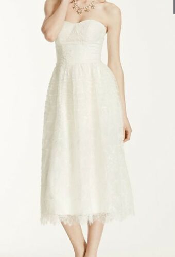 Melissa Sweet short lace wedding dress size 6 tea length ivory with straps - Picture 3 of 6