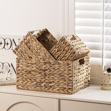 Natural Water Hyacinth Wicker Storage Basket with Sturdy Handles, Stylish Decor