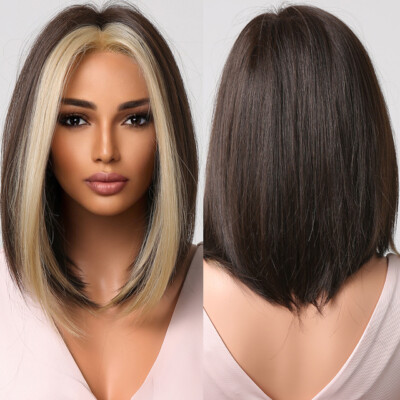 Short Bob Synthetic Wig Black With Blonde Highlights  display picture 1