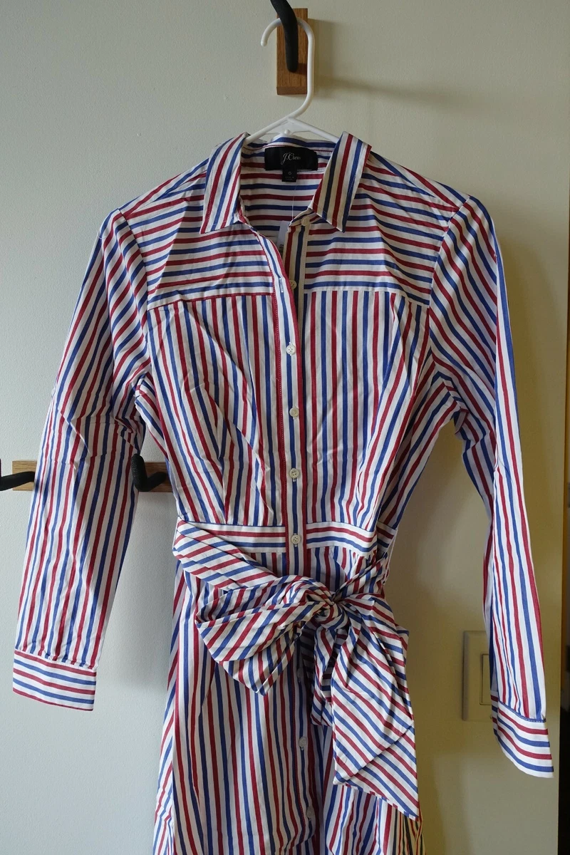 J.Crew JCrew Tie waist shirtdress dress red blue stripe striped 0