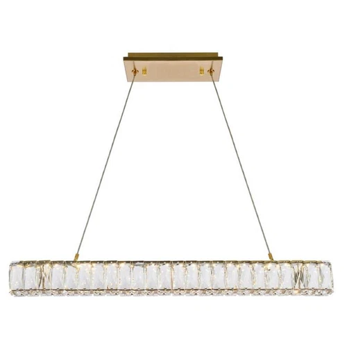 Elegant Lighting Monroe 31" Metal and Crystal LED Linear pendant in Gold - Picture 1 of 8