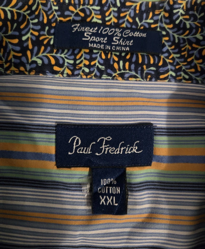 Paul Frederick Finest 100% Cotton Sport Shirt, Blue, Stripes, Size XXL, Collared - Image 3 of 4