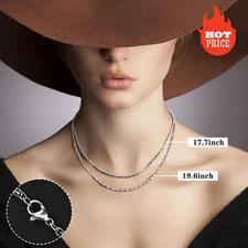 Cuban Chain Necklace Titanium Steel Double Clasp Necklace Links for Men Women US