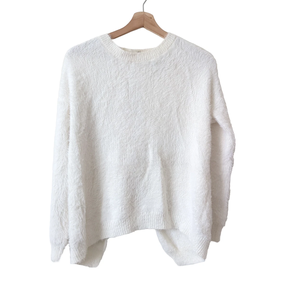 Lulus Weekend in Aspen Bow Tie Back Fuzzy White Backless Sweater Women s Small S