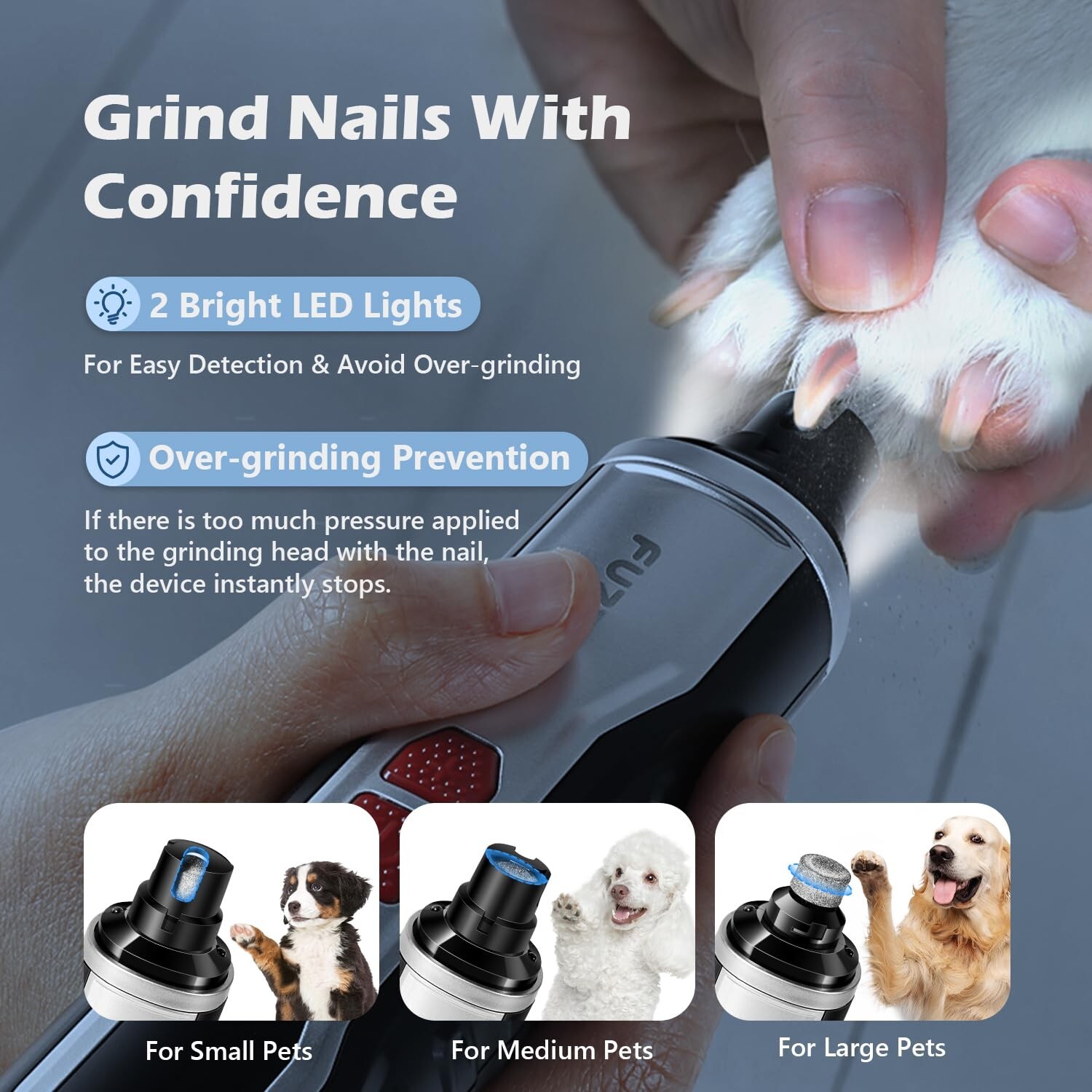 Dog Nail Grinder, Quiet Pet Nail Trimmer, Rechargeable Electric Dog Nail Trim...