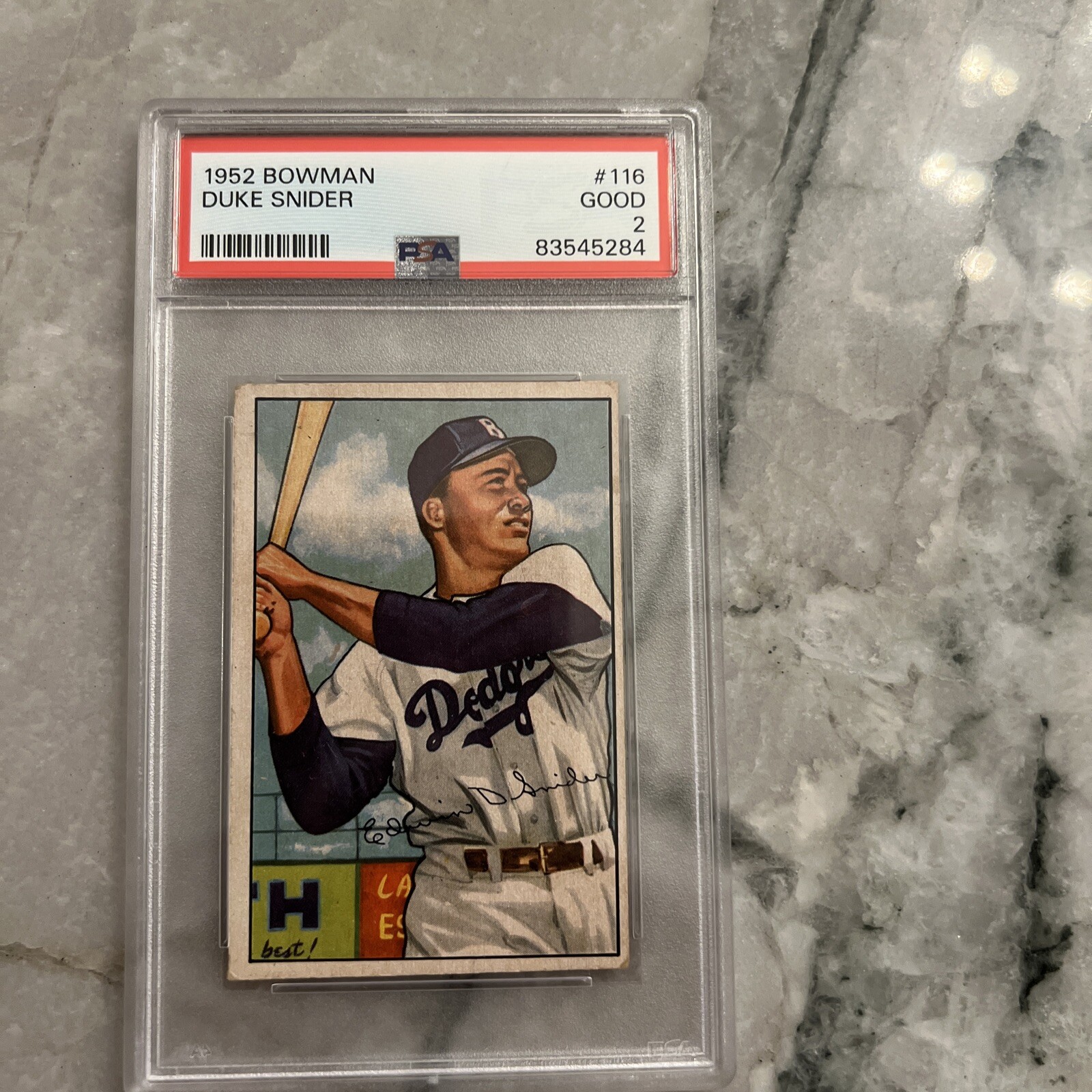 DUKE SNIDER 1952 BOWMAN BASEBALL CARD #116 PSA 2 GOOD BROOKLYN DODGERS HOF