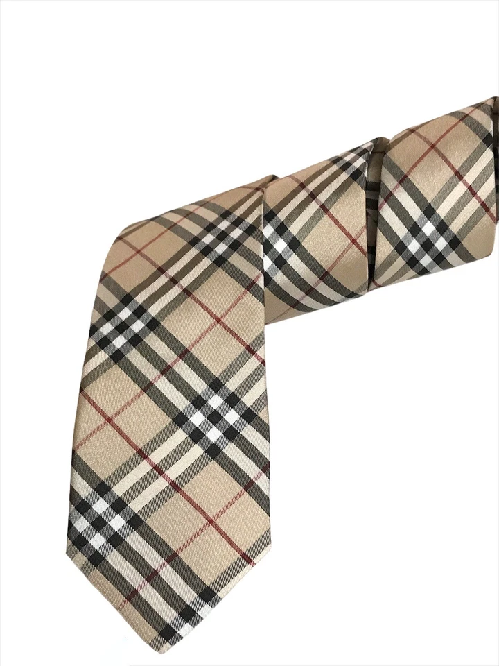 Corbata de vestir para hombre Nova Check estampado a cuadros beige caqui camel vintage poliéster Foto 4 de 4