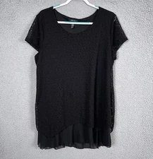 Style Co Top Womens XXL Black Short Sleeve Tunic Knit Lace Lined Feminine Flowy