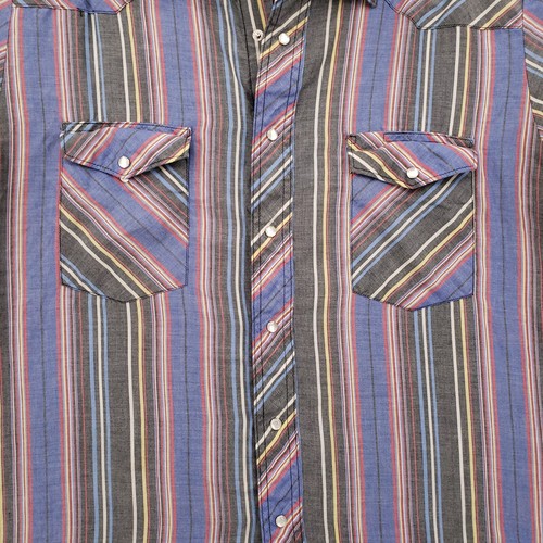 VINTAGE Wrangler Button Up Shirt Mens XL Blue Western Pearl Snap Striped - Picture 3 of 7