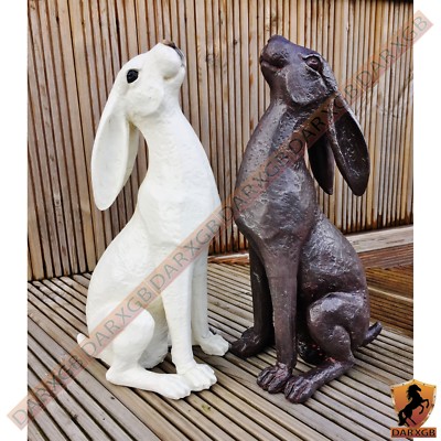 Mond blickender Hase Garten Ornament Hase Skulptur Harz Statue weiß & Bronze