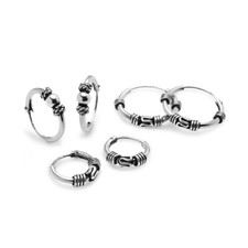 925 Silver Set of Three 10mm, 12mm 14mm Bali Bead Bali Endless Hoop Earrings