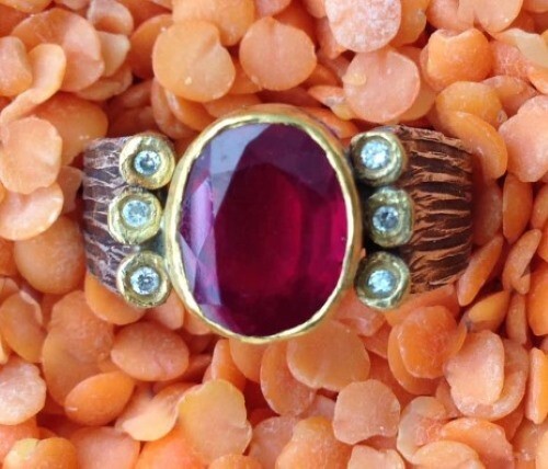 Round Ruby Solitaire Ring with Diamonds, size 6.25 - image 1