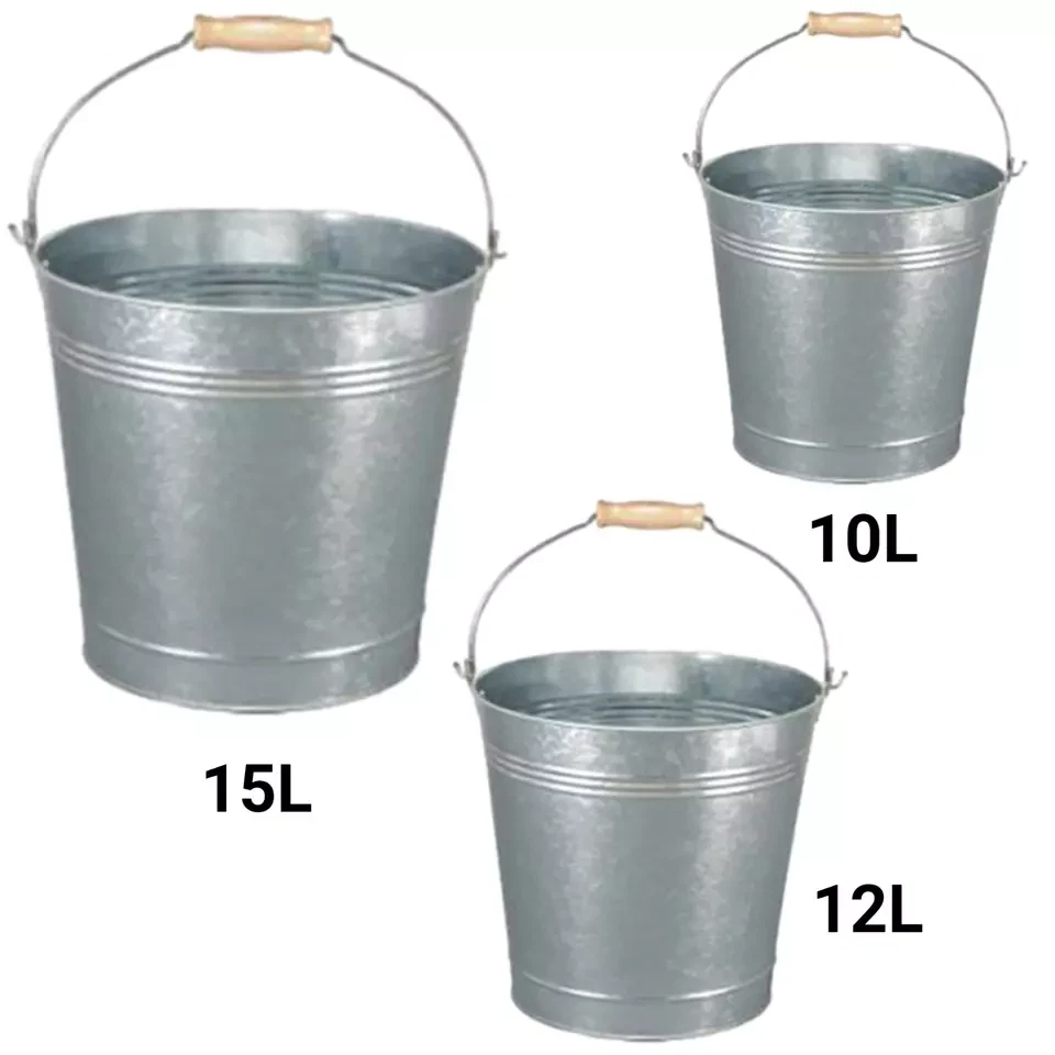 ONLINEBULL 10/12L Galvanised Metal Bucket Strong Steel Wooden Handle Water Coal Fire Garden