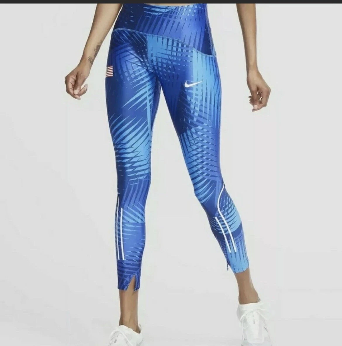 New Nike Dri-Fit Team USA Blue Speed MidRise 7/8 Running Leggings Women's  Small