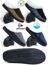 MENS MEMORY FOAM SLIPPERS DUNLOP WINTER WARM FUR COSY INDOOR SLIP ON SHOES SIZE