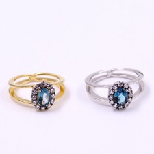 925 Silver Ring Genuine Blue Topaz CZ Gemstone Solid Designer Women Jewelry