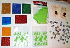 CHRISTMAS CRAFTS Lot Foam Trees Glitter Squares Snowflakes Bells NEW Free Ship