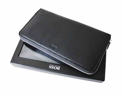 Hugo Boss Wallet Purse Flight_S Zip Trav Black With Box Leather