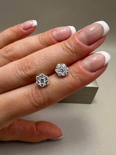 Pendientes de oro amarillo de 9 quilates con diamantes cultivados en laboratorio de 0,97 quilates LGSL23 - Imagen 12 de 17