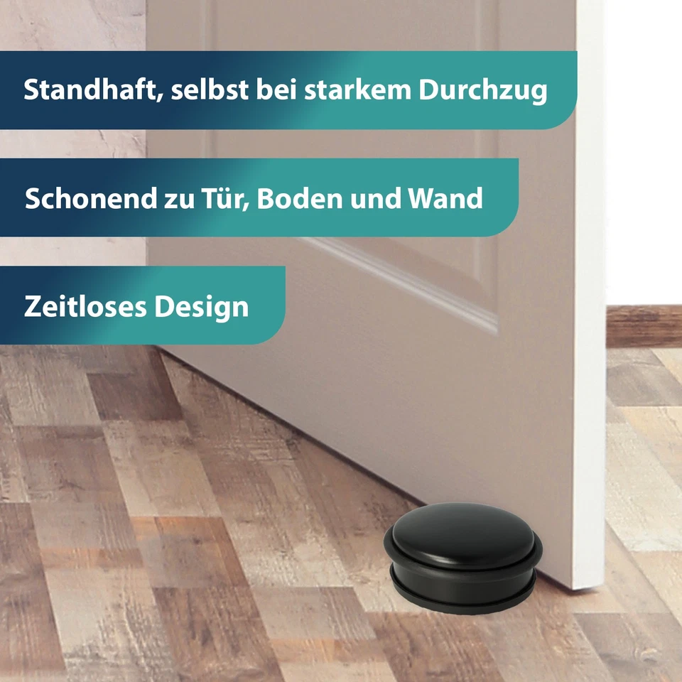 Westcott Türstopper Edelstahl rund Schwarz 4er, 1,2kg Eigengewicht, rutschfest - Bild 3 von 4